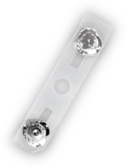 A white rectangular object with a black circle